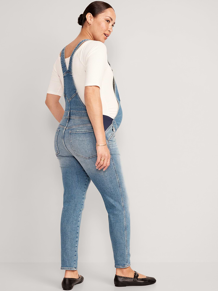 L'image numéro 2 présente Salopette OG droite en denim à panneaux latéraux de Maternité
