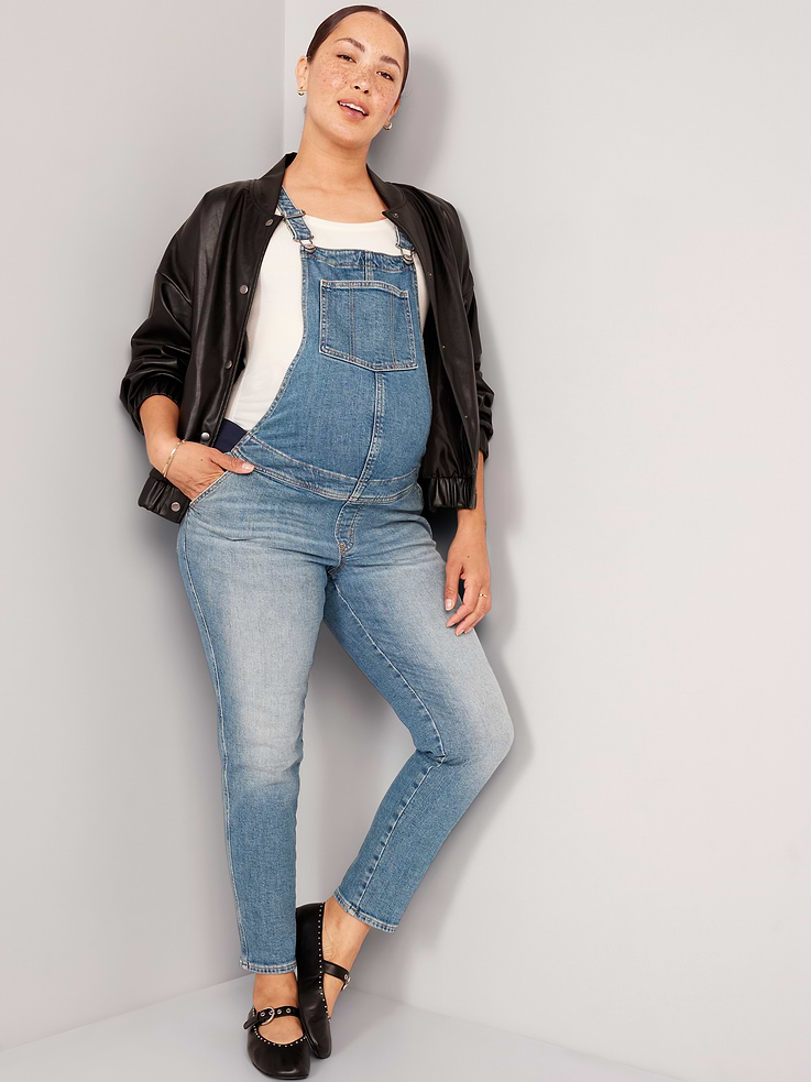 L'image numéro 3 présente Salopette OG droite en denim à panneaux latéraux de Maternité