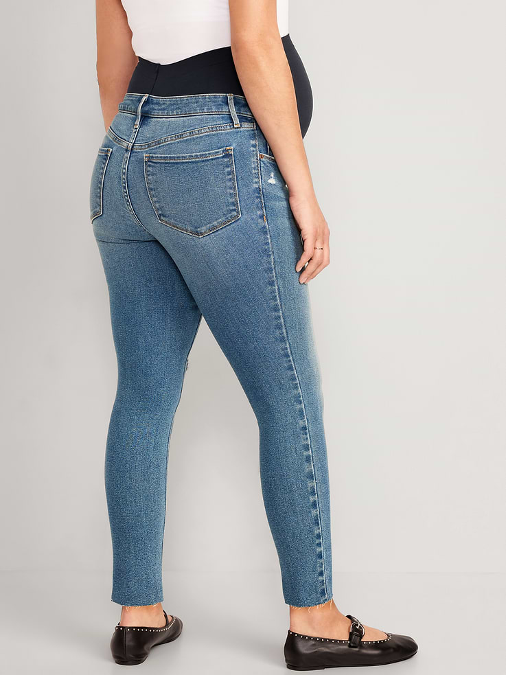 Image number 2 showing, Maternity Premium Full-Panel Rockstar Super Skinny Ripped Jeans