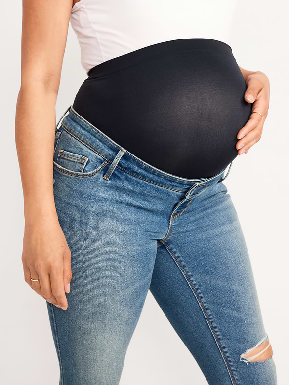 Maternity Premium Full-Panel Rockstar Super Skinny Ripped Jeans