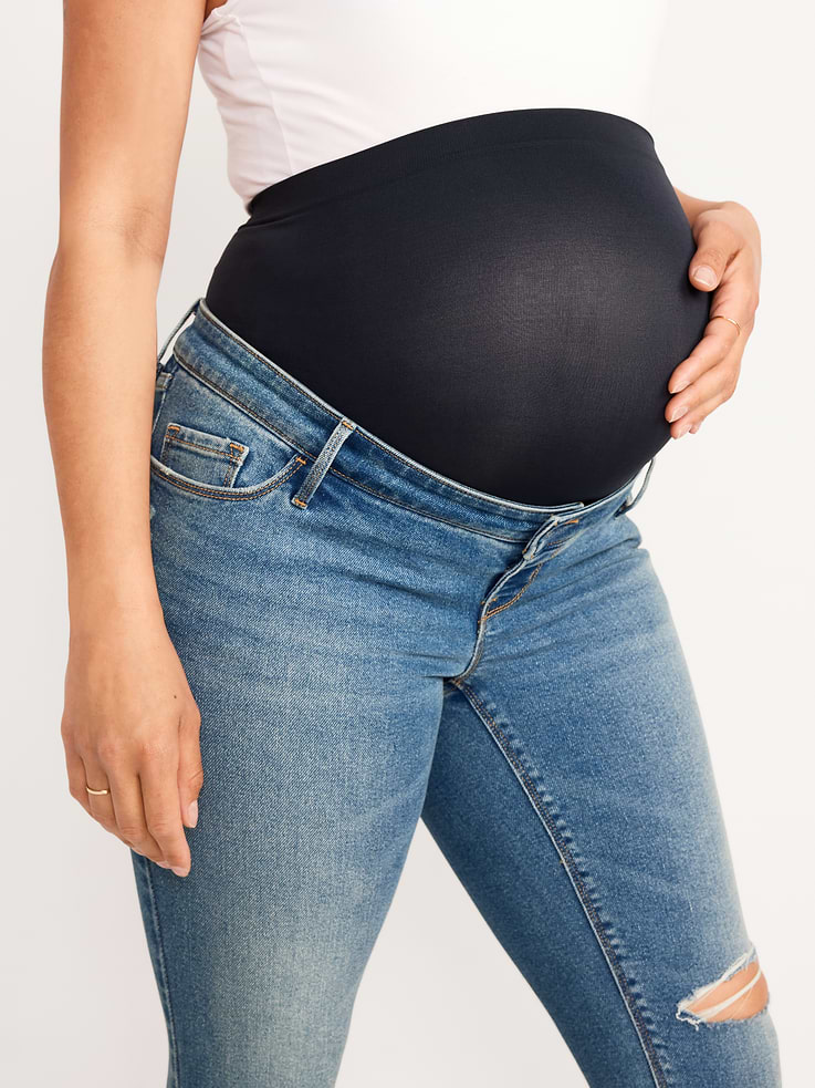 Image number 5 showing, Maternity Premium Full-Panel Rockstar Super Skinny Ripped Jeans