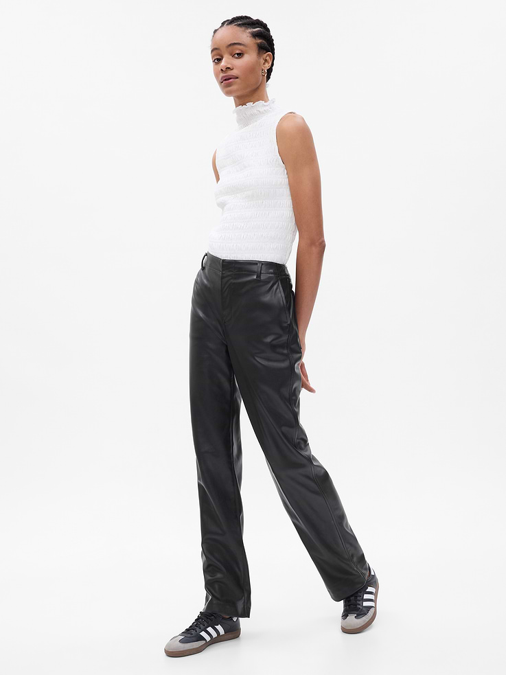 Image number 1 showing, Mid Rise Vegan Leather Loose Pants
