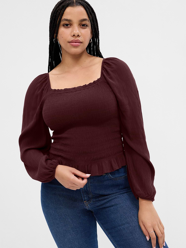 Image 5 of 6, Crepe Smocked Top