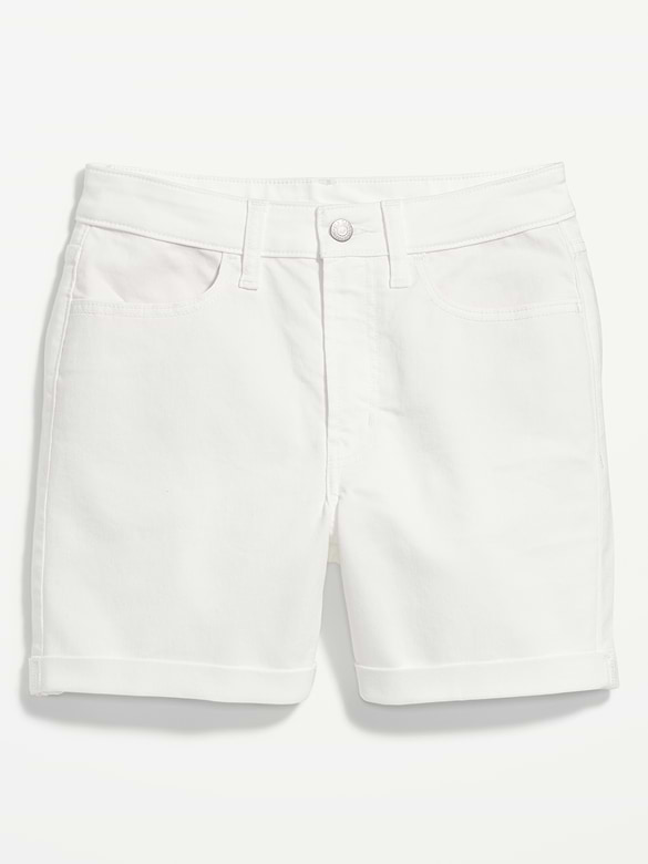 Short OG en denim à taille haute et à revers pour Femme, entrejambe de 5 cm