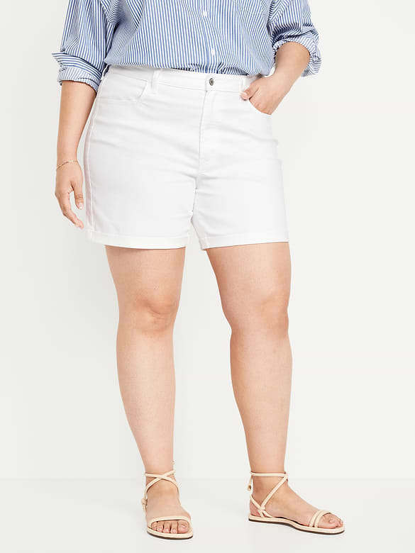 Short OG en denim à taille haute et à revers pour Femme, entrejambe de 5 cm