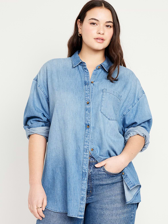 Chemisier surdimensionné, boutonné, coupe boyfriend pour Femme