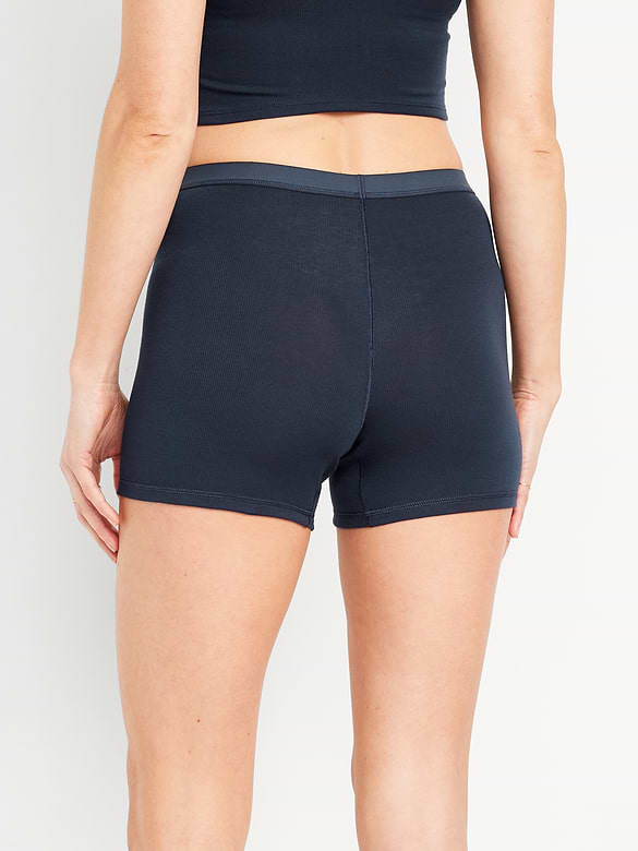 High-Waisted Ribbed Boyshort Briefs -- 3-inch inseam