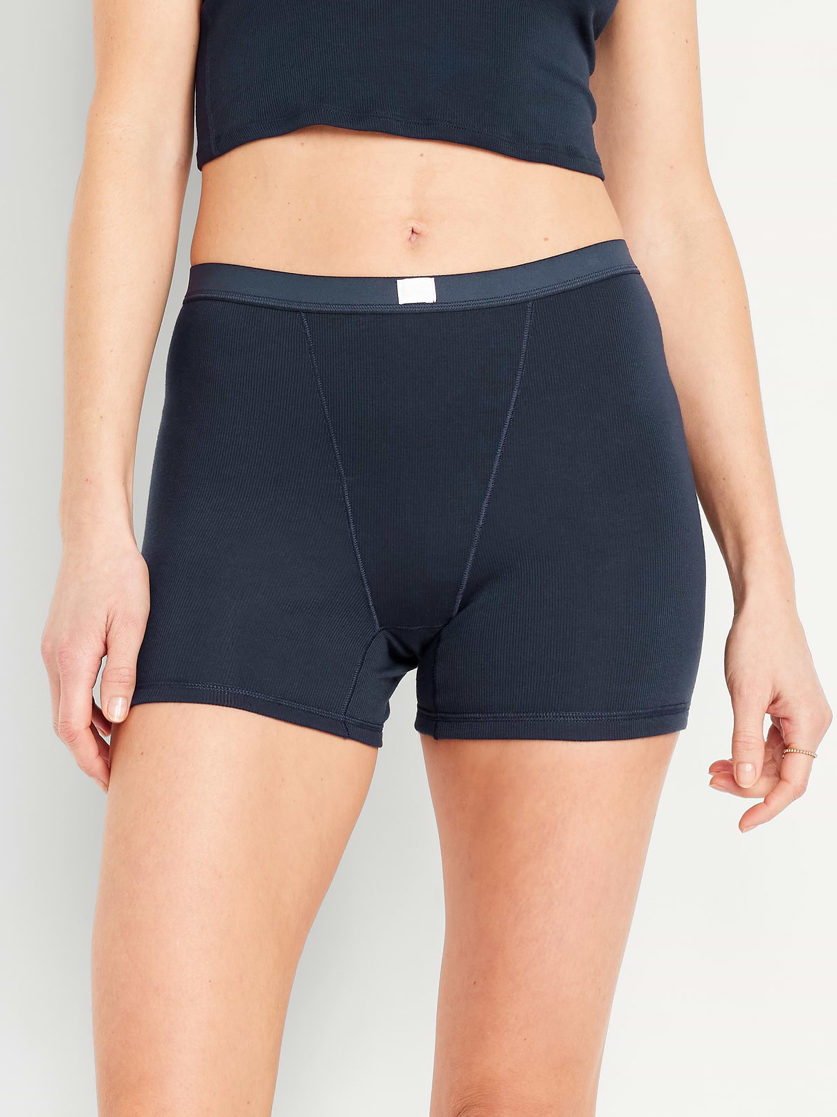 Image number 1 showing, High-Waisted Ribbed Boyshort Briefs -- 3-inch inseam