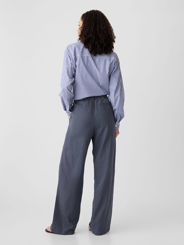 Image 2 of 2, Easy Wide-Leg Linen-Blend Trousers