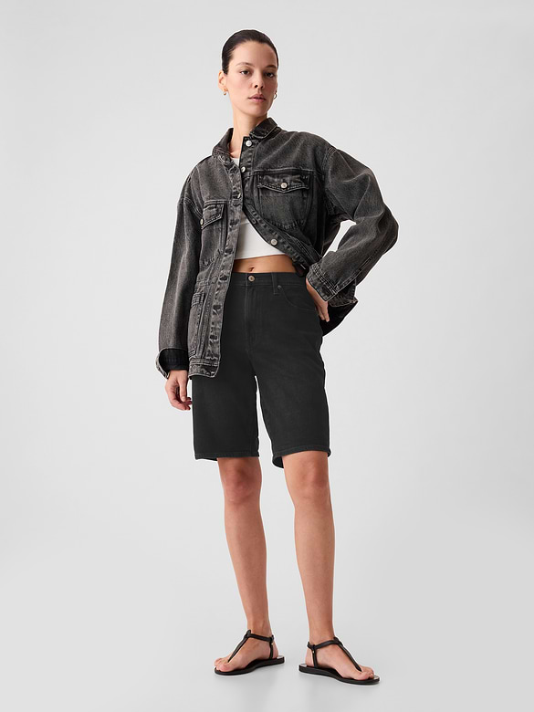 9" High Rise Denim Bermuda Shorts
