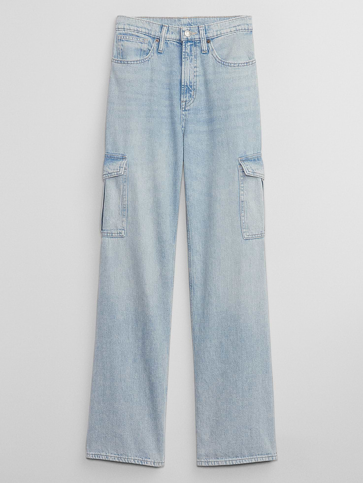 Image 5 of 6, High Rise Wide-Leg Cargo Jeans