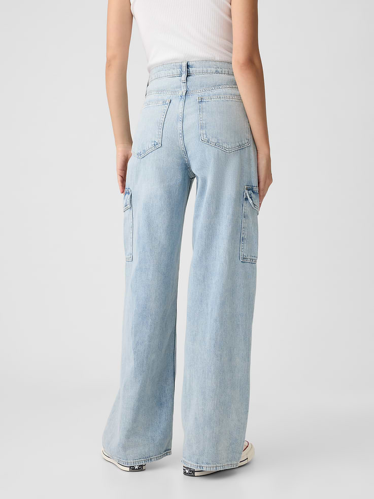 Image 4 of 6, High Rise Wide-Leg Cargo Jeans