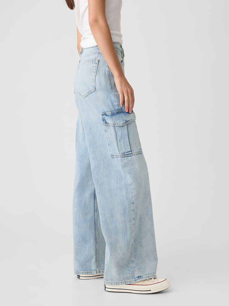 Image 3 of 6, High Rise Wide-Leg Cargo Jeans