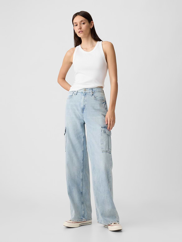 High Rise Wide-Leg Cargo Jeans