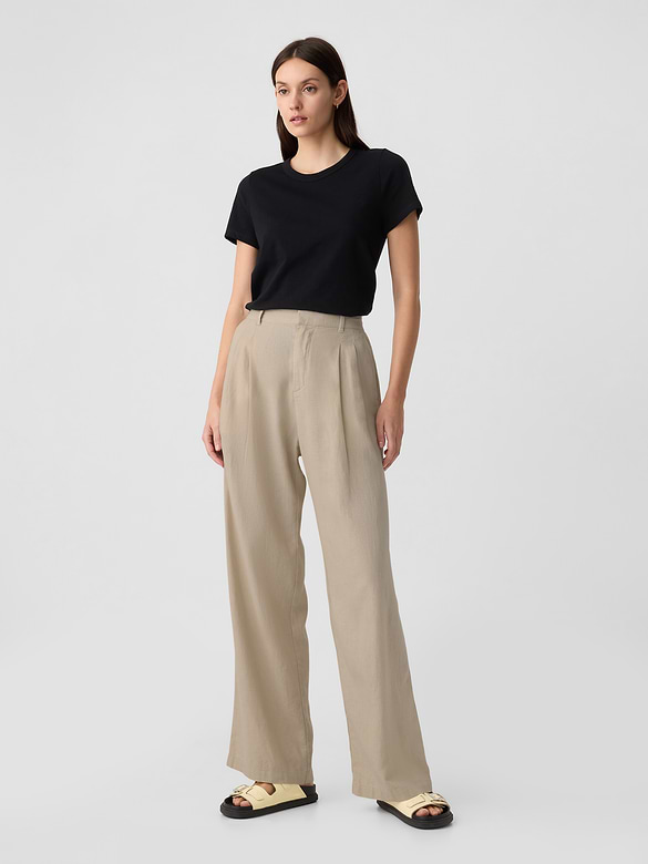 Easy Wide-Leg Linen-Blend Trousers