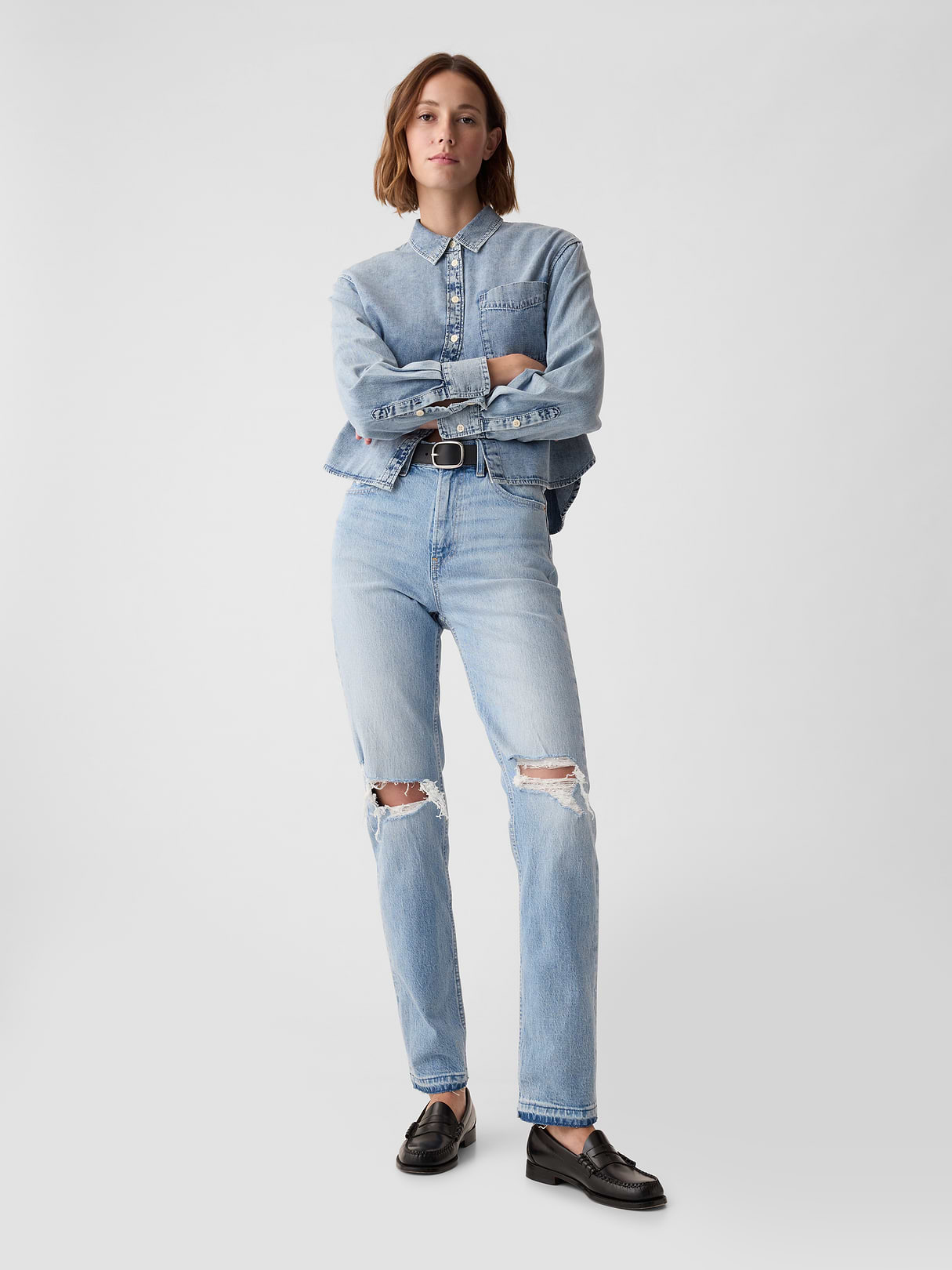 High Rise Cheeky Straight Jeans - Medium vintage destroy by Gap