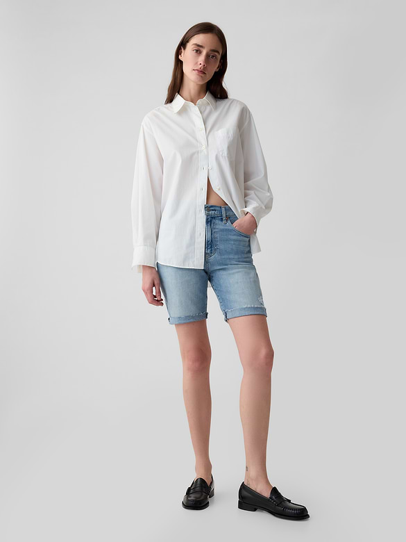 9" High Rise Denim Bermuda Shorts