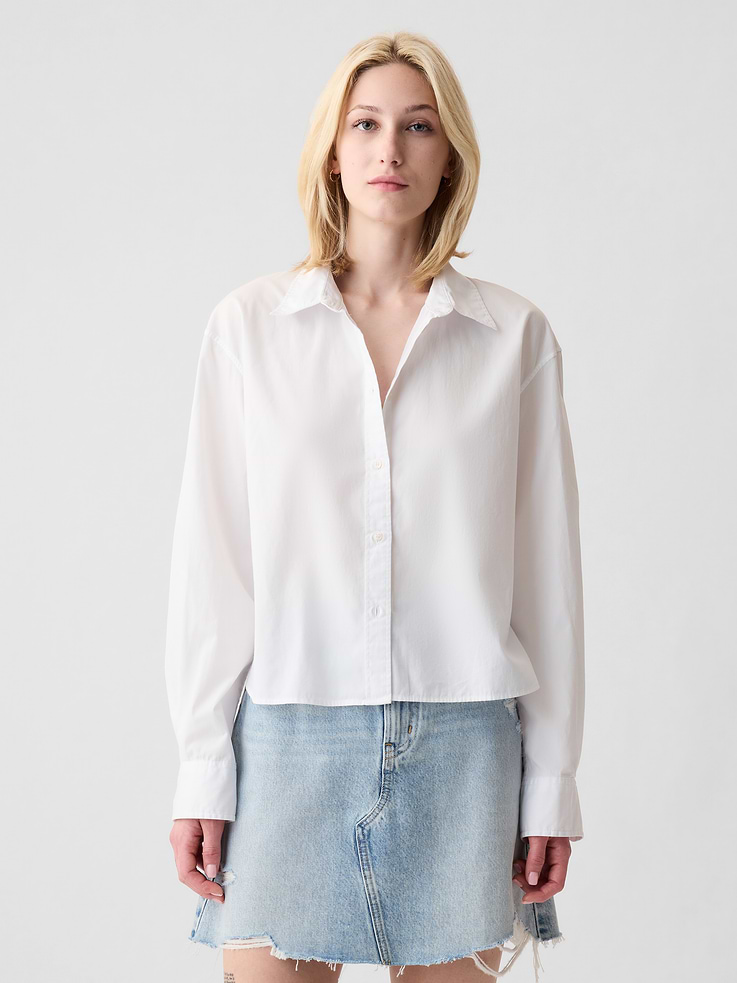 Image number 1 showing, Organic Cotton Poplin Crop Shirt