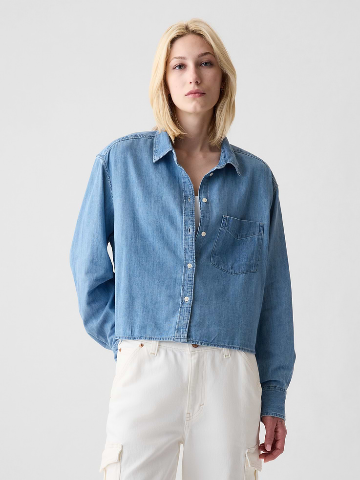 Image number 1 showing, Denim Crop Shirt