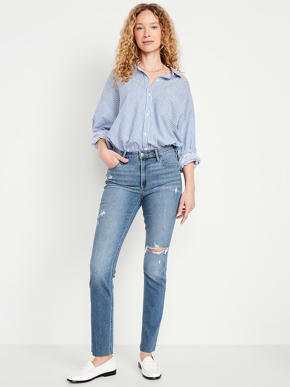 High-Waisted Wow Straight Ankle Jeans