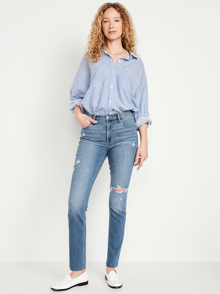 Image number 1 showing, High-Waisted Wow Straight Ankle Jeans