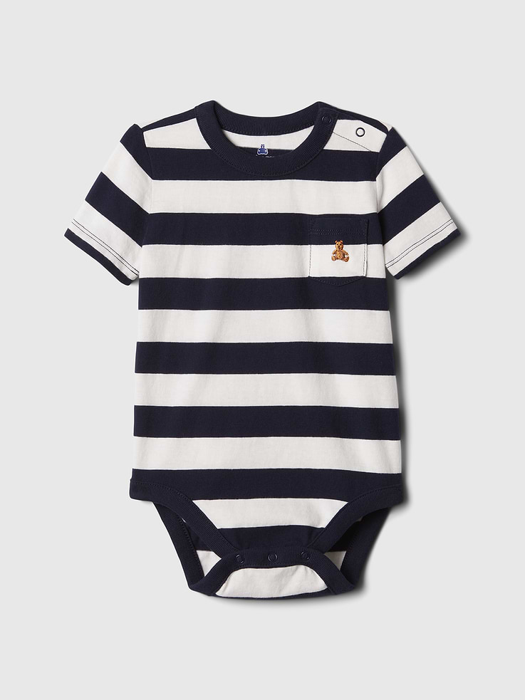 Image 1 of 3, Our favorite mix-and-match essentials go from tummy time to playtime in no time. All made with organically grown cotton in playful prints and bright colors., Soft cotton bodysuit., Crewneck with button closures at shoulder., Patch pocket with embroidered Brannan Bear at front., Snaps at inseam for easy dressing and diapering., Allover print., Product #870312