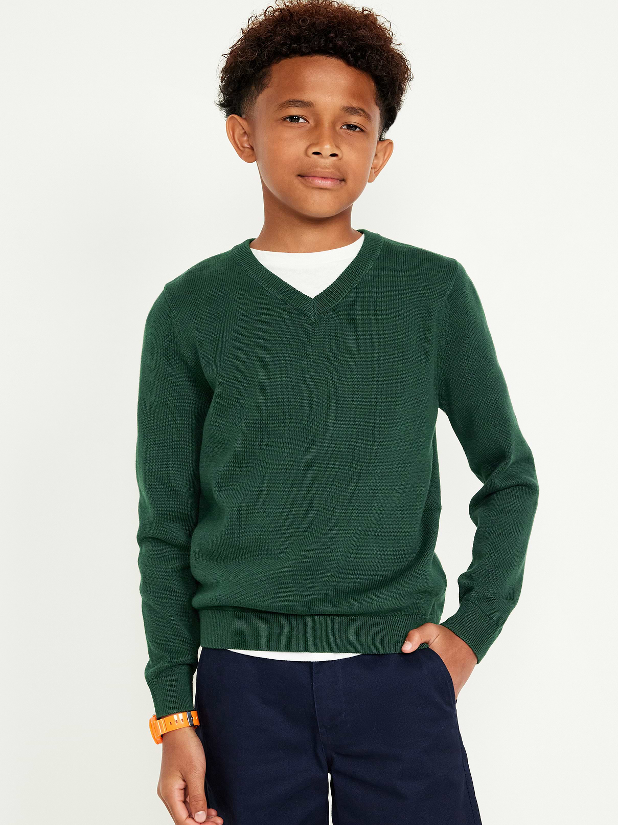 Image 1 of 4, Uniform Guarantee: Uniforms may be returned for a full refund with the original receipt for 365 days from the date of purchase., rib-knit v-neck, long sleeves, online exclusive, Product #599127