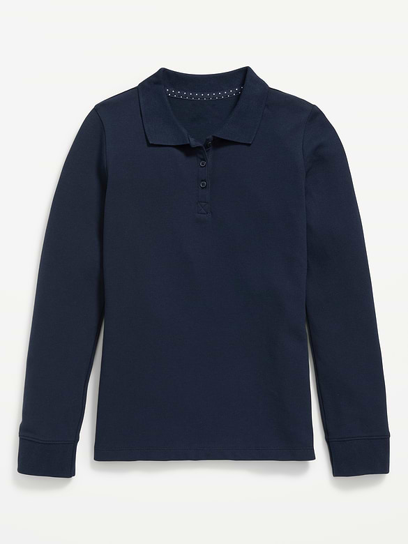 Polo d’uniforme en piqué à manches longues pour fille
