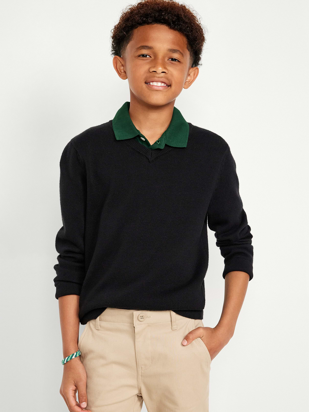 Image number 1 showing, School Uniform Solid V-Neck Sweater for Boys