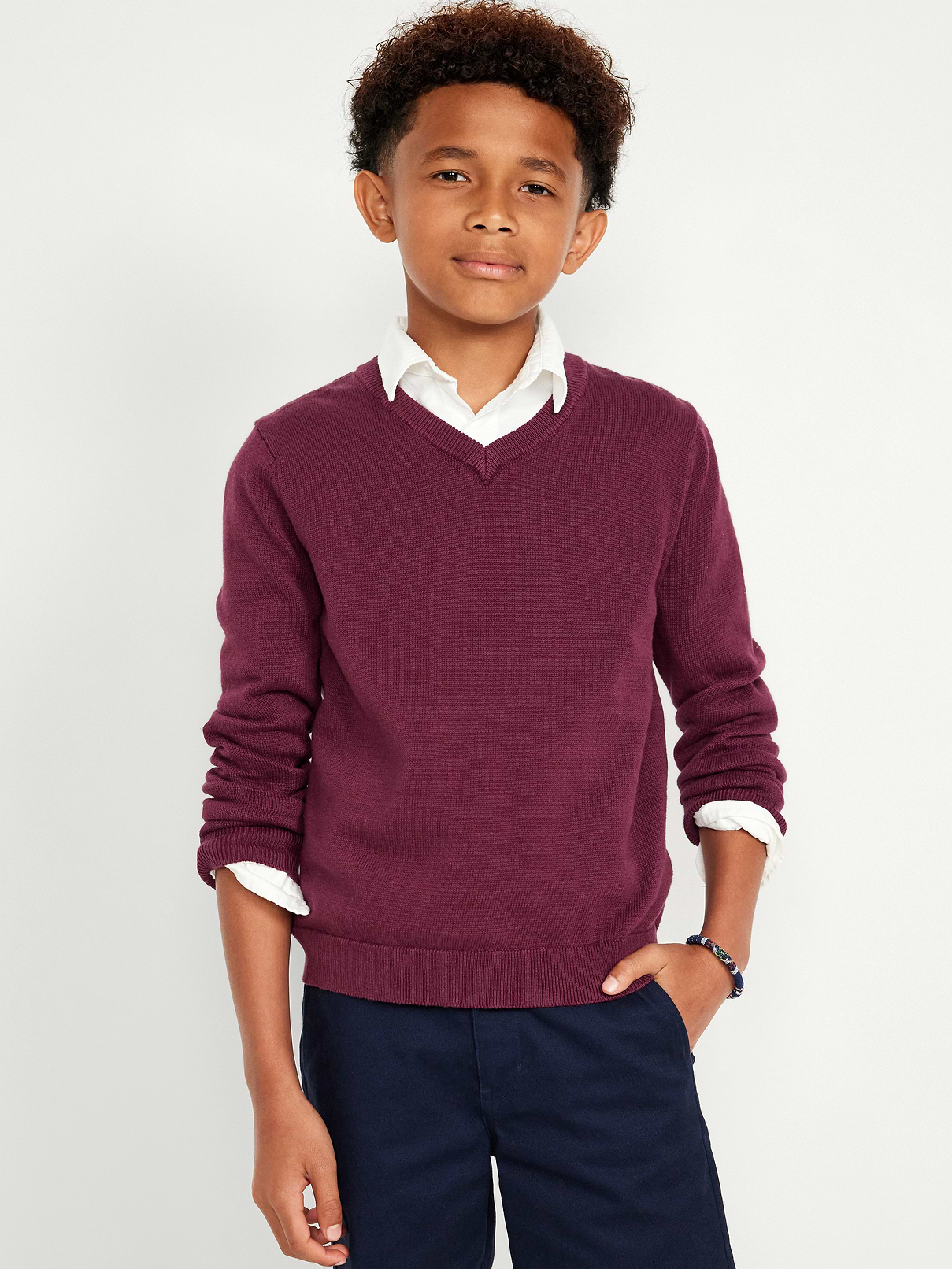 Image number 1 showing, School Uniform Solid V-Neck Sweater for Boys