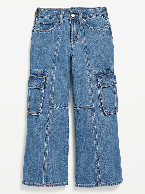 Jean cargo coupe généreuse à jambe large et à taille haute pour Fille