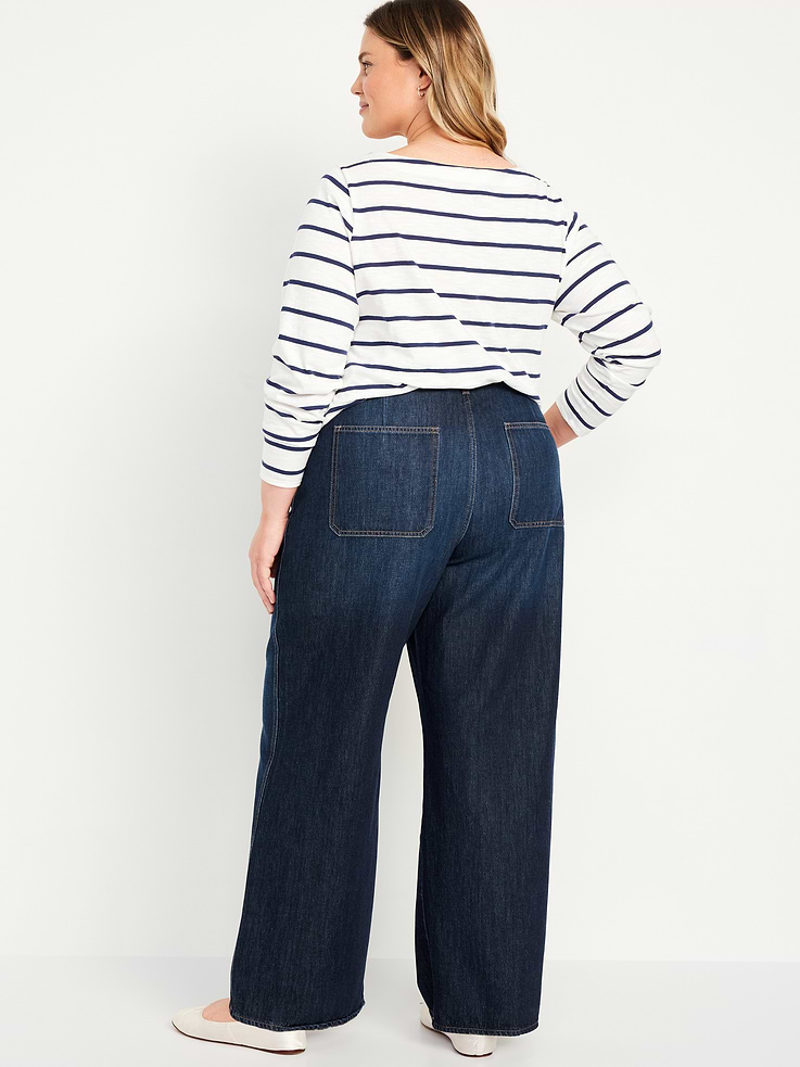 Image 8 of 8, High-Waisted Baggy Wide-Leg Trouser Jeans