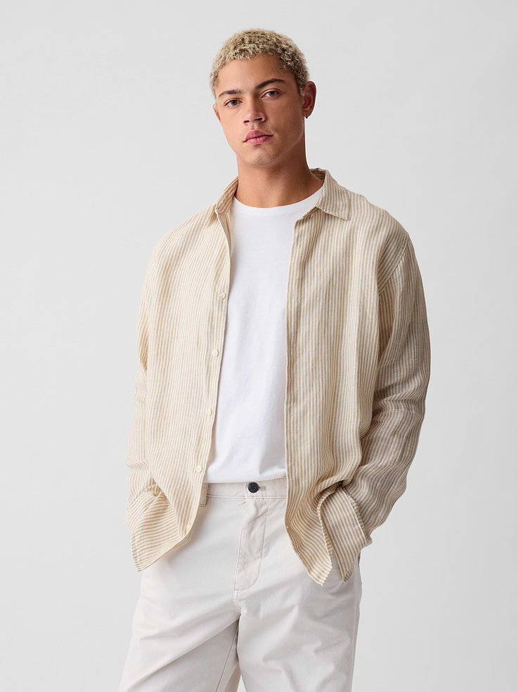 Image 1 of 4, Easy, effortless, 100% linen. Breathable with every move. Designed to make laid-back look like an art form., Soft linen shirt., Point collar., Long sleeves with button cuffs., Button front., Certain styles have allover prints., Product #855351