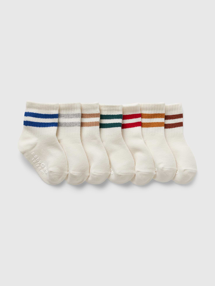 Image number 1 showing, Baby & Toddler Varsity Stripe Quarter Crew Socks (7-Pack)