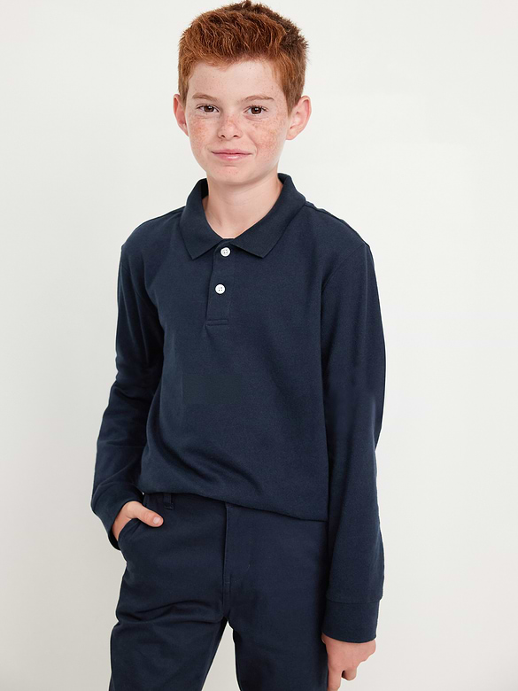 Polo d'uniforme en piqué Built-In Flex à manches longues pour garçon
