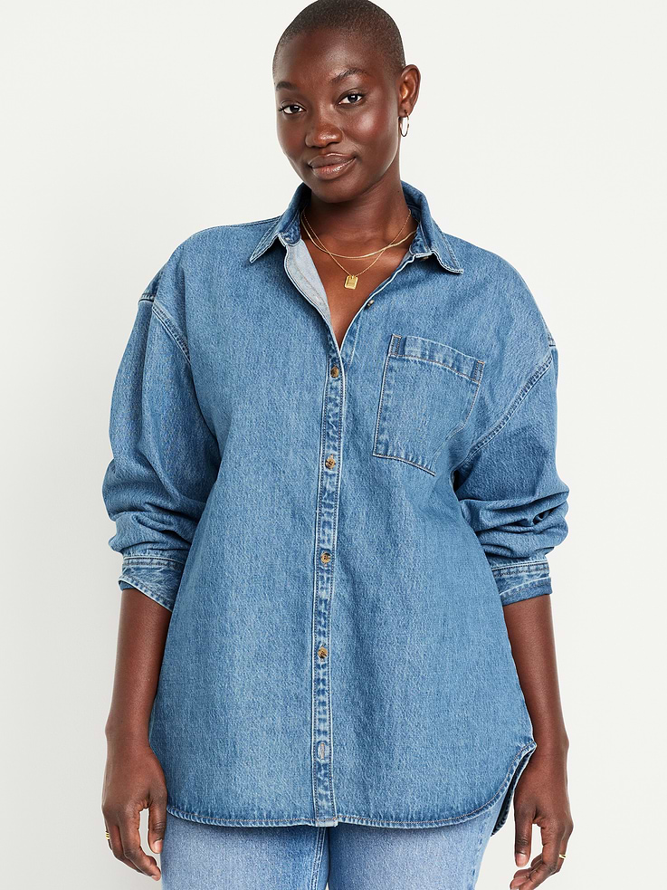 Image number 5 showing, Oversized Boyfriend Button-Down Jean Shirt