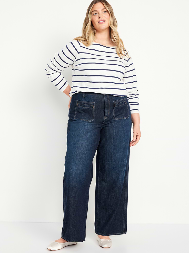 Image 7 of 8, High-Waisted Baggy Wide-Leg Trouser Jeans
