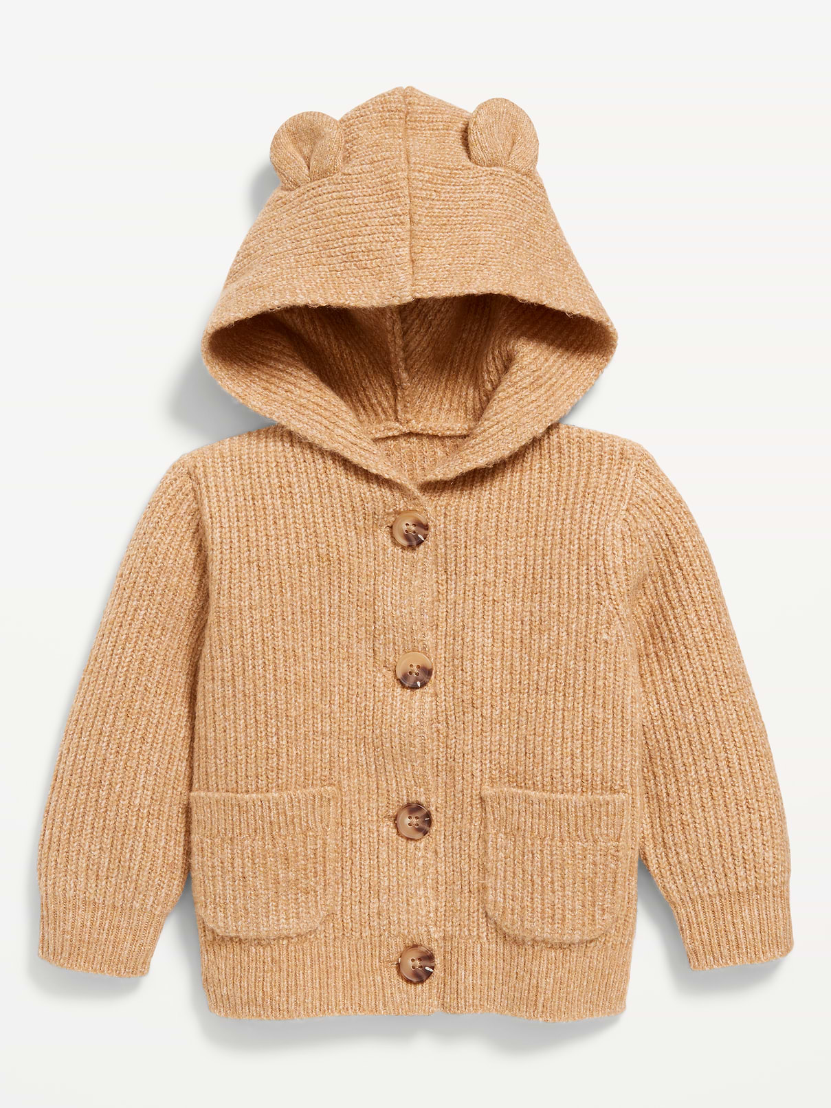 Image 1 of 1, We call it SoSoft, because it’s whipped-soft, not too heavy, not too thin. The goldilocks of sweaters., built-in hood with critter bear "ears", long sleeves, patch pockets at hem, full button front, Product #494402
