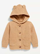 Image 1 of 1, We call it SoSoft, because it’s whipped-soft, not too heavy, not too thin. The goldilocks of sweaters., built-in hood with critter bear "ears", long sleeves, patch pockets at hem, full button front, Product #494402