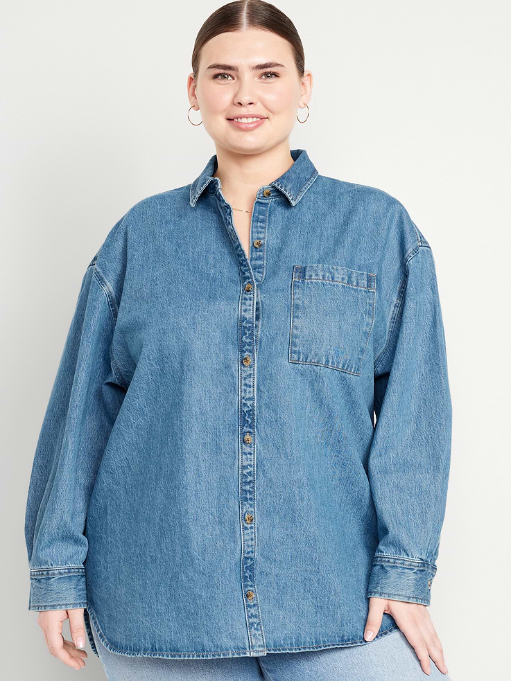 Image number 7 showing, Oversized Boyfriend Button-Down Jean Shirt