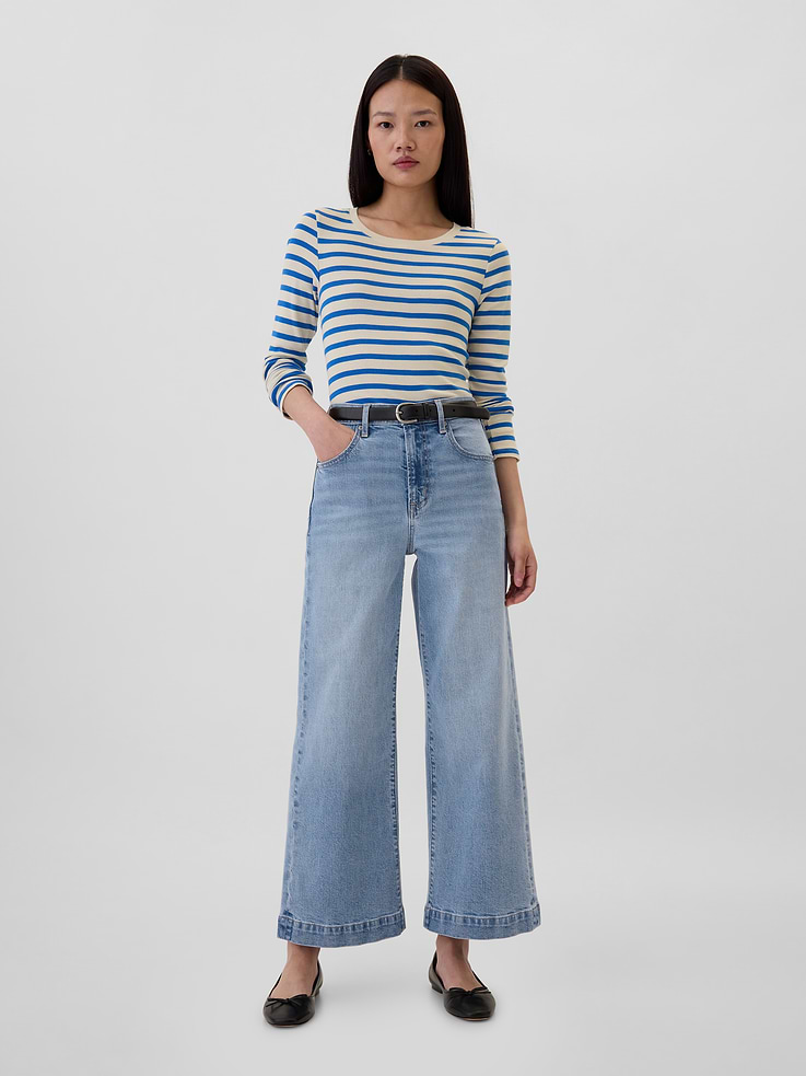 Image number 1 showing, High Rise Wide-Leg Crop Jeans