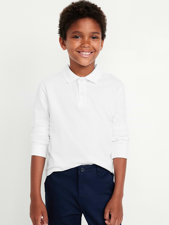 Polo d'uniforme en piqué Built-In Flex à manches longues pour garçon