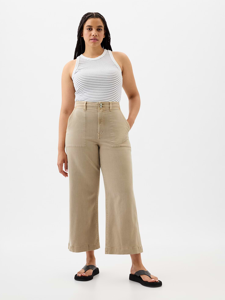 Image 5 of 6, High Rise Wide-Leg Crop Jeans