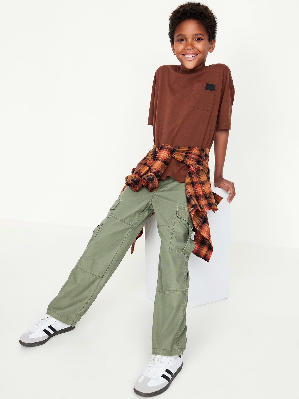 Image 3 of 5, Baggy Non-Stretch Cargo Pants for Boys