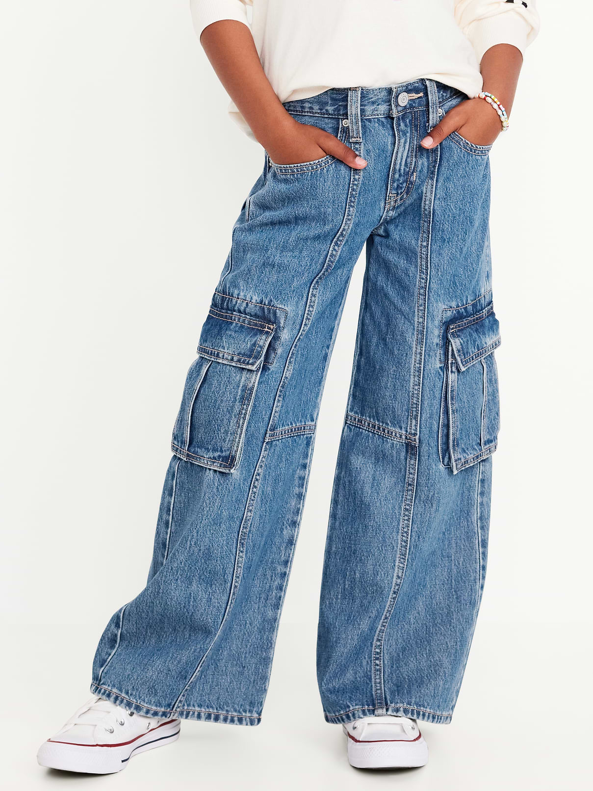 Image number 1 showing, High-Waisted Super Baggy Wide-Leg Cargo Jeans for Girls