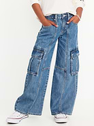 Image number 1 showing, High-Waisted Super Baggy Wide-Leg Cargo Jeans for Girls