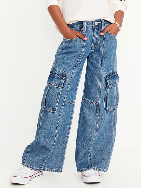 Jean cargo coupe généreuse à jambe large et à taille haute pour Fille