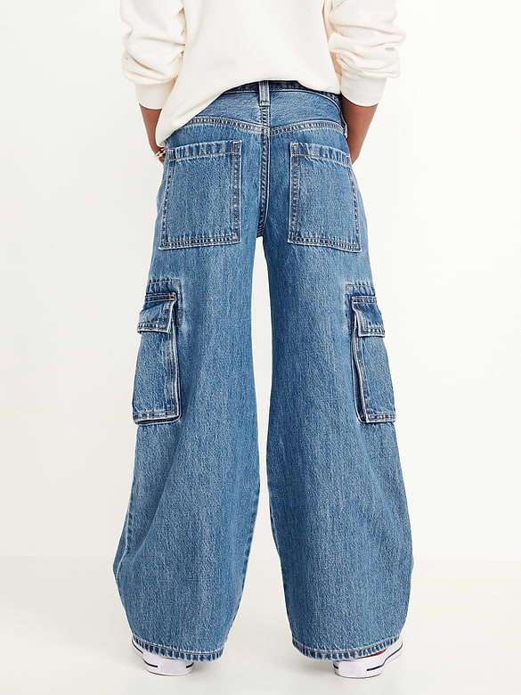Jean cargo coupe généreuse à jambe large et à taille haute pour Fille