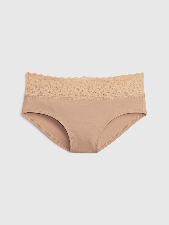 Organic Stretch Cotton Lace-Trim Hipster