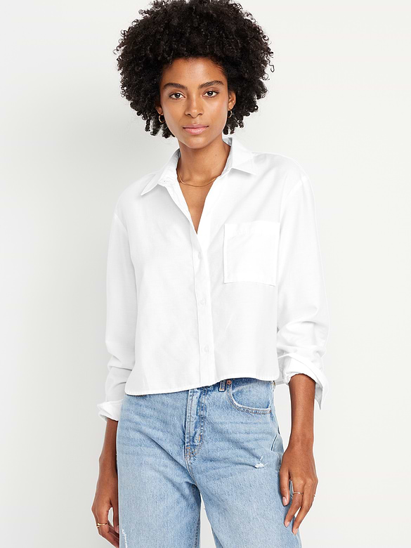 Cropped Button-Down Oxford Shirt